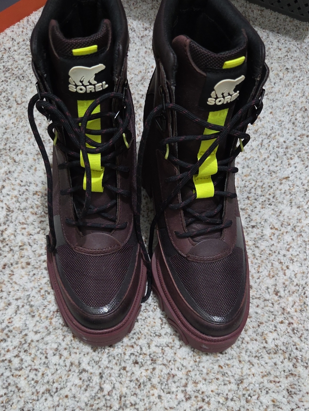 Sorel Brown and Neon Yellow Lace-Up Outdoor Boots